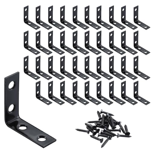 HOME MASTER HARDWARE L-Shaped Corner Braces, 40-Piece Metal Black Corner Bracket 1-1/2 Inch Right Angle Brackets for Shelves, Wood Furniture, Frames - Includes Rust-Resistant Screws - size: 1-1/2 " Black-40pack