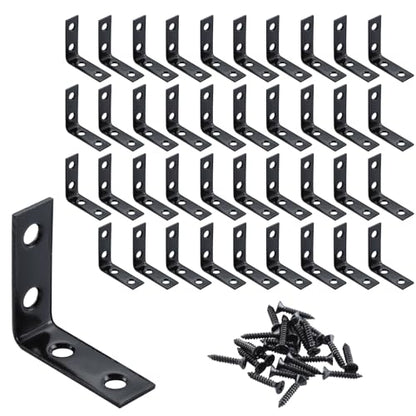 HOME MASTER HARDWARE L-Shaped Corner Braces, 40-Piece Metal Black Corner Bracket 1-1/2 Inch Right Angle Brackets for Shelves, Wood Furniture, Frames - Includes Rust-Resistant Screws - size: 1-1/2 " Black-40pack