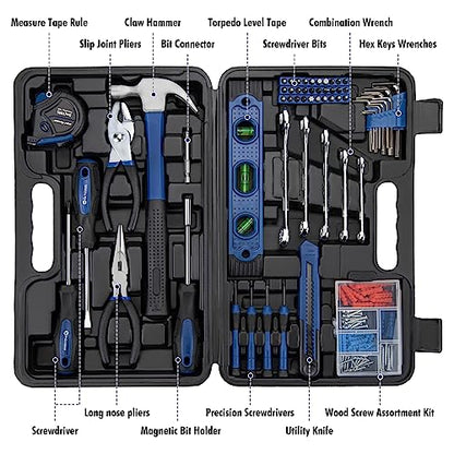 CARTMAN 152-Piece Basic Household Hand Tool Set,with Toolbox Storage Case, All Purpose Home Tool Kit Includes Essential Tools for Office College Repairs Blue - color: Blue