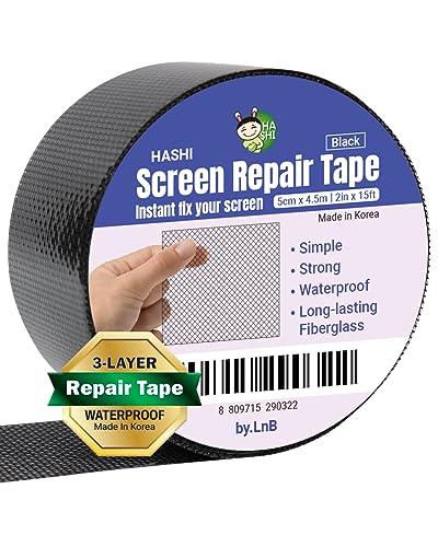 HA SHI Screen Repair Kit for Windows or Doors (2" x 15FT, Black) 3-Layer Strong Adhesive Tape, Made in Korea, Ease-Installation Fiberglass Covering Mesh - color: Black, size: 2 Inch X 15 Ft