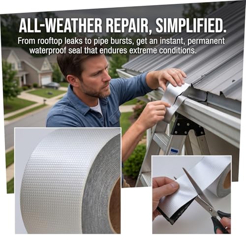 1 Roll - Strong Waterproof Aluminum Foil Butyl Rubber Tape, Leak-Proof Sealant for Pipes & Walls, Ideal for Flat Surfaces - Durable & Weather-Resistant, Sealant Waterproof（Width 5cm×3m