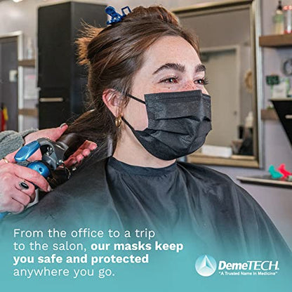 DEMETECH ASTM Level 3 Protective 3-Layer Face Mask, Ear-Loop Style, Adult Mask - color: Black 1 - 25 Pack