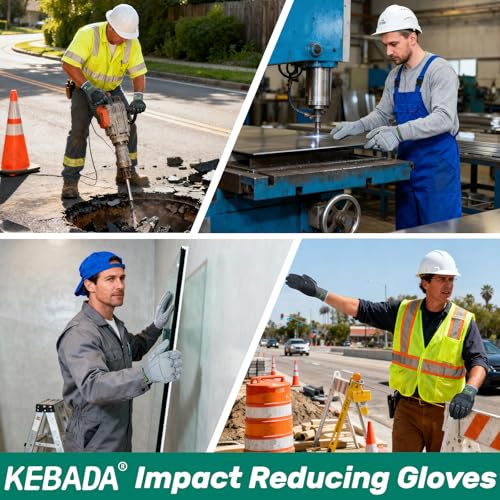 Kebada Impact Protection Gloves, ANSI A2 Cut Resistant Work Gloves with Grip, Touchscreen, Sandy Nitrile Coated - color: Grey (1 Pair), size: Medium