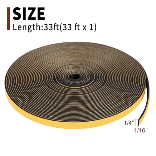 Yotache Weather Stripping (.25) 1/4 Inch Wide X 1/16 Inch Thick, Thin Foam Seal Gasket Tape for Speaker, Window, Dashboard, Sliding Door Jamb, 33 Ft Length - size: 1/4"x1/16"x33 FT