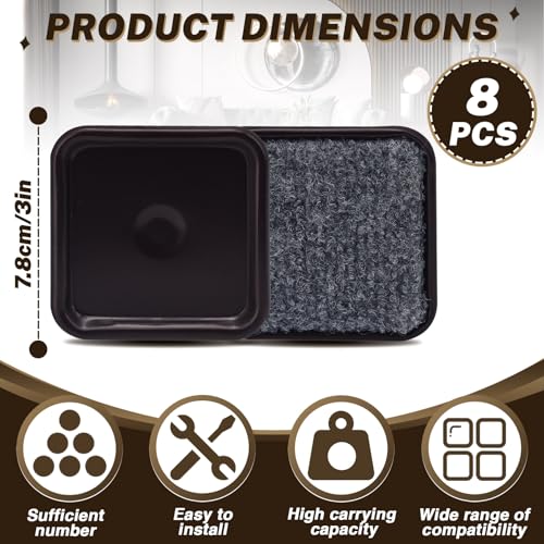 ASTIMESA 8 Pieces 3" Square Furniture Sliders, Heavy Duty Furniture Pads Cups with Carpet Base, Reusable Floor Protectors for Hardwood Vinyl Tile Couch Table Chair Bottom (Brown) (78mm, Square) - size: 78mm