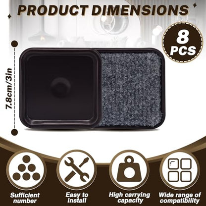 ASTIMESA 8 Pieces 3" Square Furniture Sliders, Heavy Duty Furniture Pads Cups with Carpet Base, Reusable Floor Protectors for Hardwood Vinyl Tile Couch Table Chair Bottom (Brown) (78mm, Square) - size: 78mm