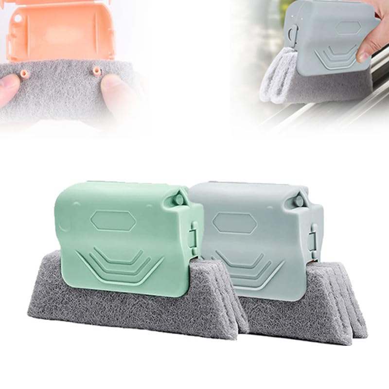 Magic Window Track Cleaner, 2024 New Window Groove Cleaning Brush Tools Set, Creative Cleaner Brushes Tools for Window lides Gaps, Sliding Door Track, Tile Lines Shutter Car Vents (Grey+Green) - color: Grey+green