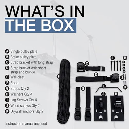 StoreYourBoard Ladder Storage Ceiling Pulley System, Garage Mount Hoist, Heavy Duty Hanging Organizer Holds 150 lbs - size: 8 Ft - 10 Ft Ceiling