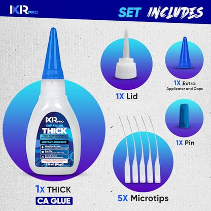 CA Glue Thick Viscosity Kit,1.75 oz. Cyanoacrylate Glue, Heavy-Duty Super Glue for Gap-Filling, Wood, Metal, Plastic, Furniture Repair, High-Strength Adhesive for Vertical and Overhead Surfaces - size: 1 Pack, style: Thick CA Glue