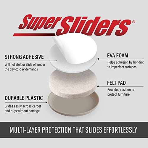 Super Sliders 3/4" Round Self-Stick Furniture Sliders or Movers for Carpet to Protect Furniture and Move Effortlessly, Brown (12 Pack)