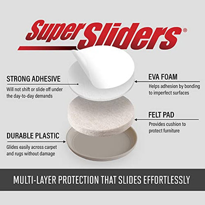 Super Sliders 3/4" Round Self-Stick Furniture Sliders or Movers for Carpet to Protect Furniture and Move Effortlessly, Brown (12 Pack)