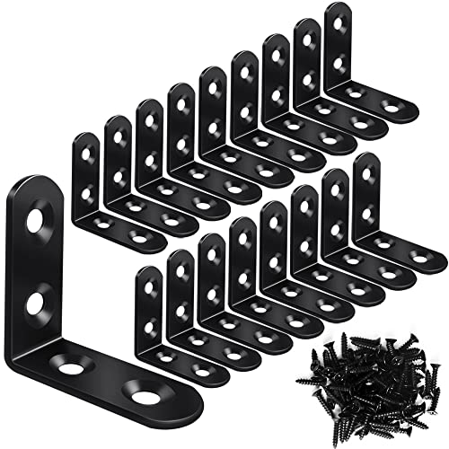 Vicuna R 18 Black L Brackets, Stainless Steel Corner Brace for Wood & Metal, Right Angle Bracket for Furniture & Cabinet with 72 Screws (1.57 x 1.57 inch) - color: Black, size: 40 mm
