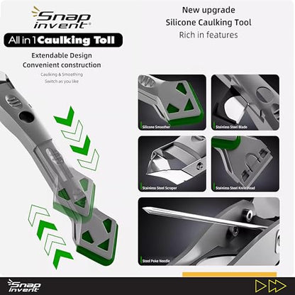 Caulking Silicone Smother Remover Tool, 7-in-1 kit Scraper, Silicone Smoother, Rubber Shovel, 5 Pads, Sickle, 4 Blades. Stainless Steel Nozzle applicator, Tile Grout Removal Set I Green - color: Green