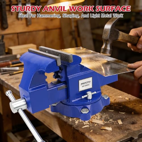 6-Inch Bench Vise with Jaw Pads, Heavy Duty Workbench Vise with Anvil, 360° Swivel Locking Base, 4500 lbs Clamping Force Bench Vice for Woodworking, Drilling, Pipe Cutting - style: 6" New Version + Magnetic Pads