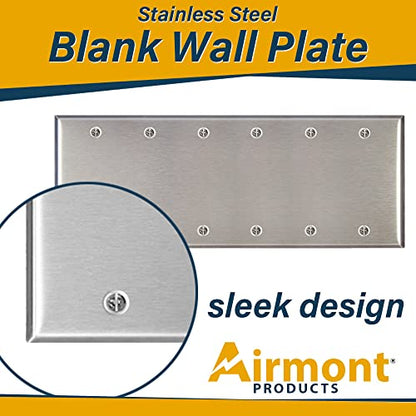 Stainless Steel Blank Wall Plates, 6 Gang Standard Size 4.50'' x 11.75'' Corrosion and Heat Resistant, Silver Metal, Cover Unused Electrical Sockets or Switch Holes - size: 6 Gang