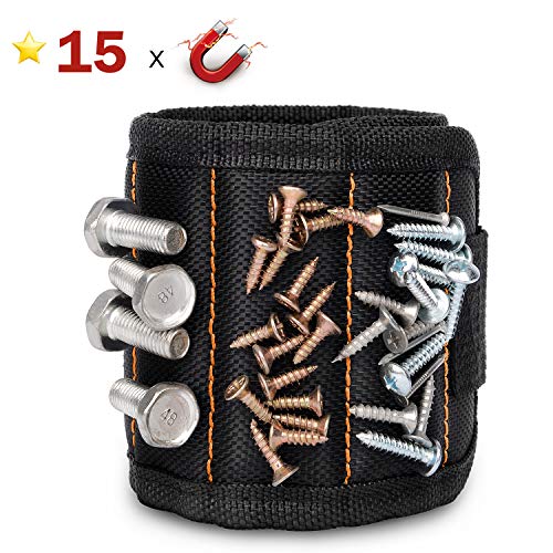 GOOACC GRC-61 1 Pack Wristband with 15 Strong Magnets Screws Nails Drill Bits Holding Best Unique Tool Gift for DIY Handyman Father Dad Husband Boyfriend Men Women,2 Years Warranty - color: Black 1 Pack