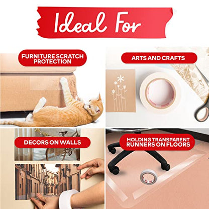 XFasten Double Sided Tape Clear, Removable, 2-Inch by 30-Yards, Ideal as a Gift Wrap Tape, Holding Carpets, and Woodworking - size: 2 Inch x 30-Yards