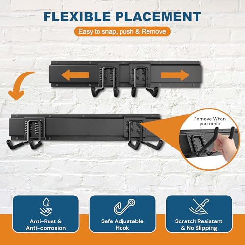 Garage Tool Organizer Wall Mount 80 Inch, Heavy Duty Tool Rack with 5 Racks & 10 Adjustable Hooks, Wall Mounted Garden Tool Storage for Garage, Shed, Holds Shovels, Brooms & Power Tools - size: 10 Hooks