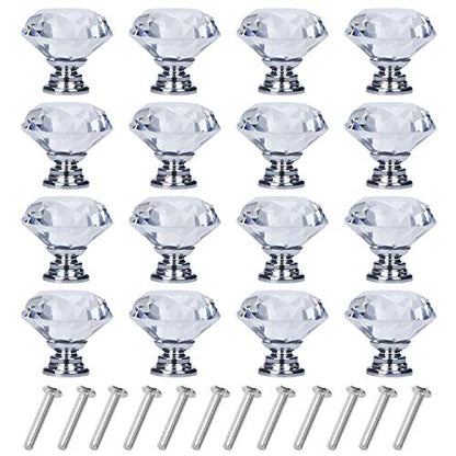 YourGift 16 Pack Drawer Knobs Diamond Shaped Crystal Glass 30mm Cabinet Knobs Pull Handles (Silver) - color: Silver, size: 30 mm, 16 Pack