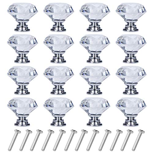 YourGift 16 Pack Drawer Knobs Diamond Shaped Crystal Glass 30mm Cabinet Knobs Pull Handles (Silver) - color: Silver, size: 30 mm, 16 Pack
