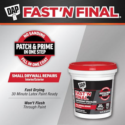 DAP Fast 'N Final Lightweight Spackling, White, 16 Oz (7079812141) (Pack of 6) - size: 16 Fl Oz (Pack of 6)