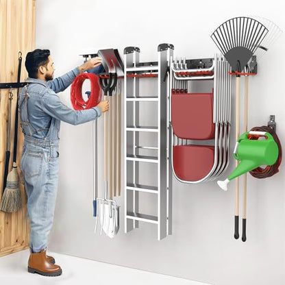 EVERHANGER Garage Tool Storage Organizer Wall Mount, Versatile Garden Tool Rack Organization, Folding Chair Hangers with 8 Multifunctional Hooks, Max Load 330lb, 48inch - size: 8Hooks