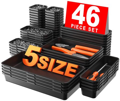A-LuGei【𝟰𝟲𝗣𝗖𝗦 & 5 Size Tool Box Organizer Tray Divider Set, 【Black】 Bathroom Drawer Organizer Bin, Garage Organization and Storage Toolbox Rolling Tool Chest Cart Cabinet WorkBench Small Part - color: Black, size: 5 Size