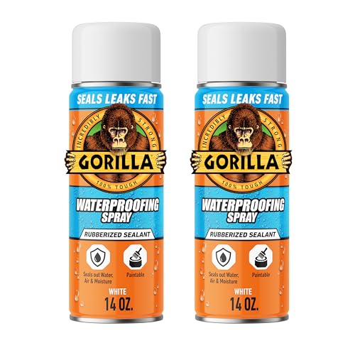 Gorilla Waterproofing Spray, Rubberized Sealant, White, 14 Ounce (Pack of 2) - Seals Out Water, Air, and Moisture - color: White, size: 2 - Pack