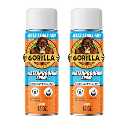 Gorilla Waterproofing Spray, Rubberized Sealant, White, 14 Ounce (Pack of 2) - Seals Out Water, Air, and Moisture - color: White, size: 2 - Pack