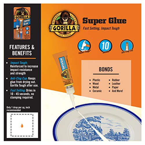 Gorilla Super Glue, Fast‑Setting, Impact‑Tough All‑Purpose Adhesive with Anti-Clog Cap, 4 -3 g Tubes, (Pack of 1) - Clear - size: Pack of 1, style: Liquid