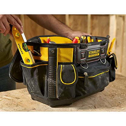 STANLEY FATMAX Round Top Rigid Tool Bag, 18", Quick Tool Access with Wide Opening Zip Design, Multiple Internal and External Pockets, Carry Handle and Shoulder Strap, 20kg Load Capacity, FMST1-70749