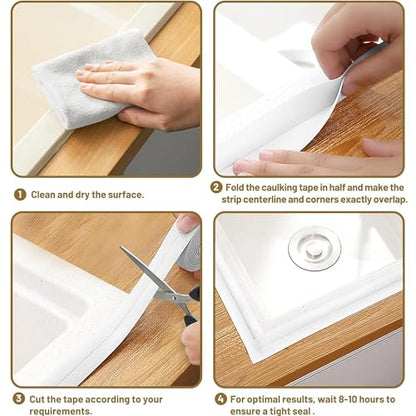 1 Roll Caulk Tape Self Adhesive Waterproof, Transparent Kitchen and Wall Sealing Tape, Bathroom Sealant Strip for Toilet, Bath Tub, Sink, Shower (White,1.5" x10.5Ft) - color: White