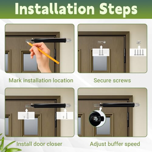 Storm Door Closer Kit with Pneumatic Closer & Latch Set, Complete Screen and Storm Door Hardware Repair Kit, Adjustable Closing Speed (Black) - size: Black - 1 Pack