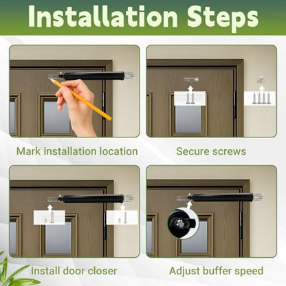 Storm Door Closer Kit with Pneumatic Closer & Latch Set, Complete Screen and Storm Door Hardware Repair Kit, Adjustable Closing Speed (Black) - size: Black - 1 Pack