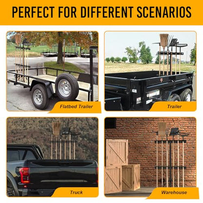 Utility Trailer Tool Rack, Shovel Rack for Truck, Rake Shovel Holder Landscape Hand Tool Accessories for Trailer Truck with 6 Rubber Holes with Brackets, Black - size: 6 Hole Tool Rack