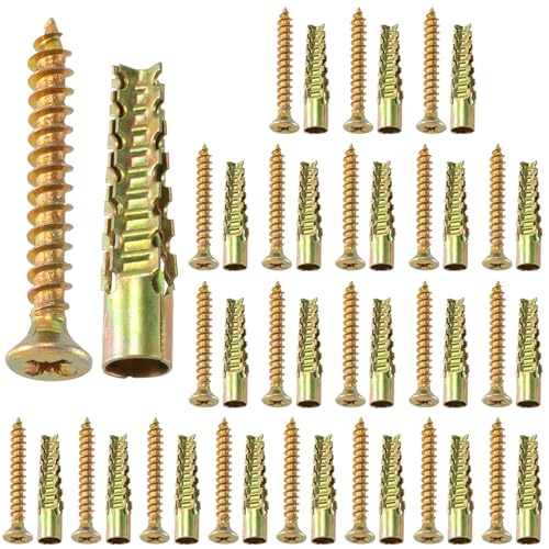 HINZIC 22 Set Steel Wall Anchors with Screws (#51-4/7), Loose Hinge Hole Repair Kit, Heavy Duty Steel Wall Anchors for Hollow-Wall, Wooden, Concrete Wall (7x33mm) - size: #5×1-4/7