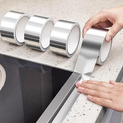 Aluminum Foil Sink Tape, Self-Adhesive Waterproof Pipe Repair Tape & Sealing Strip, Ideal for Sealing Bathtubs, Bathrooms, Kitchen Sink Edges and Walls (4.8cm*5m) - size: one size