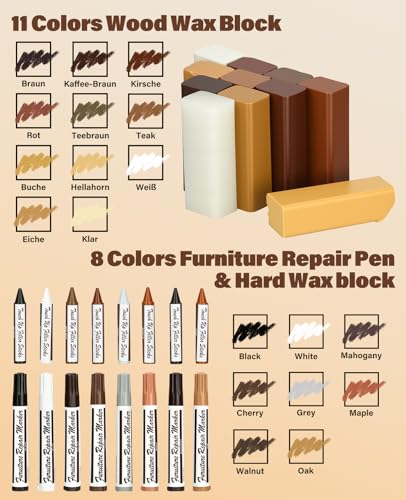 Wood Furniture Repair Kit - Includes Wax Melting Tool with Display, Hard Wax Filler, Marker Pen - Furniture and Countertop Repair Set, Hole for Floor, Table, Door, Cabinet