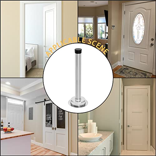 1pc 6 Inch Door Stops, Self Adhesive Long Door Stopper, Stainless Steel Sound Dampening Door Stop, Wall Mount Screw Doorstop with Rubber Bumper (Silver) - size: 6 Inch-Silver