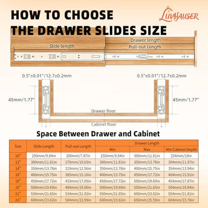 1 Pairs Full Extension Drawer Slides, 18 Inch Heavy Duty Drawer Runners, Side Mount Dresser Cabinet Rails, 1.77 Inch Width Slides for Kitchen Cabinet, 100LB(45kg) Capacity, Anti-Rust & Long-Lasting - size: 18 Inch