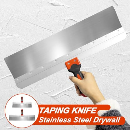 Drywall Knife 2pcs/Set, 18'' + 24'' Stainless Steel Drywall Putty Knives Hand Tool Kit for Drywall Joint Taping, Finishing & Patching - color: Black - D Set