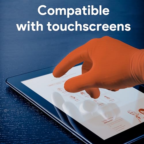 WECARE 8 Mil Nitrile Gloves - Heavy Duty Mechanic Gloves, with Diamond Grip - Powder and Latex Free Disposable Gloves - color: Orange, size: Medium