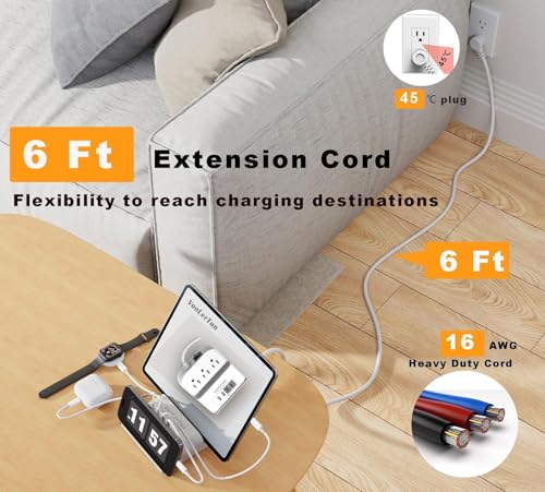 Surge Protector Power Strip Outlet Extender 4 USB Charging Station with Multi Outlet,6FT Flat Plug Extension Cord 3 AC with Overload Protection ETL Certified for Office Home
