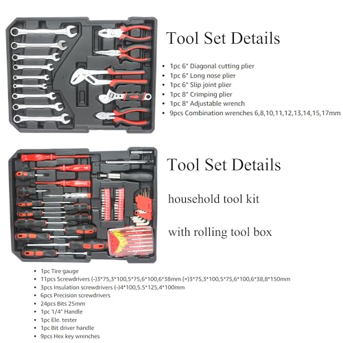 Campfun 899-Piece Household Tool Set with Complete Hand Tools, Mechanic Toolbox Set with Rolling Case, Tool Set for Home/Auto Repair, White - color: White