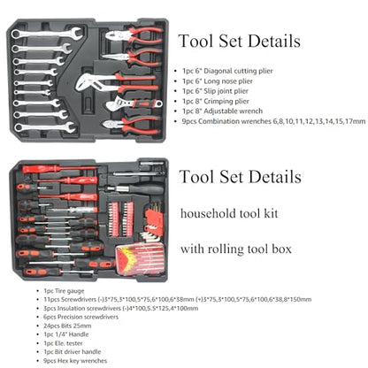 Campfun 899PCS Tool Set, Household Tool Kit with Rolling Tool Box, Complete Tool Box Set Hand Tool Set with Tool Box, Mechanic Tool Set Rolling Tool Set for Home/Auto Repair Tool Set, Black - color: Black