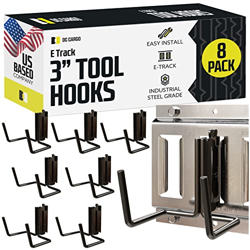 DC Cargo Mall Dual Arm Tool Hook Hanger E Track Accessories 3" Deep (8 Pack) - Garage Wall Mount, Truck, Enclosed Trailer, Storage System - size: 8 Pack
