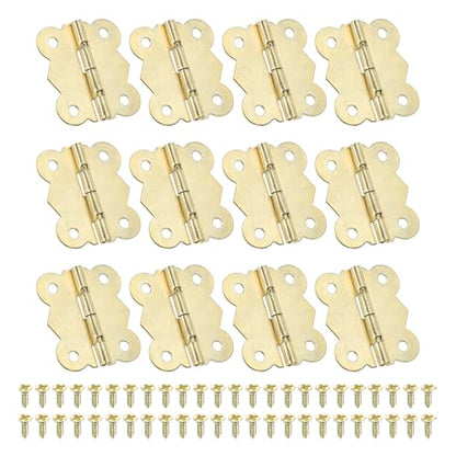 PATIKIL Small Jewelry Box Hinges 1-1/4 Inch, 12 Pack 180-degree Mini Butterfly Hinges Jewelry Box Hardware with 48 Screws for Cabinet Wooden Box Drawer Craft, Gold - color: Gold