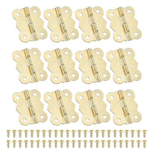 PATIKIL Small Jewelry Box Hinges 1-1/4 Inch, 12 Pack 180-degree Mini Butterfly Hinges Jewelry Box Hardware with 48 Screws for Cabinet Wooden Box Drawer Craft, Gold - color: Gold