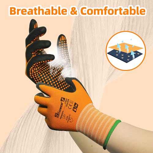 Schwer 12 Pairs Safety Work Gloves MicroFoam Nitrile Coated, Certified Level 6 Abrasion & A1 Cut Resistant Working Gloves with MicroDot Grip, Touchscreen, Used for General Work, Gardening, LT5619, S - size: Small, style: 12 Pairs