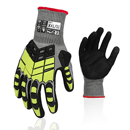 Safety Work Gloves,Impact Gloves for Men Women,Cut Resistant Non-Slip Heavy Duty Gloves with Nitrile Grip,Touch Screen Glove with Impact Protection for Gardening Mechanic Construction,XX-Large - color: Yellow, size: XX-Large